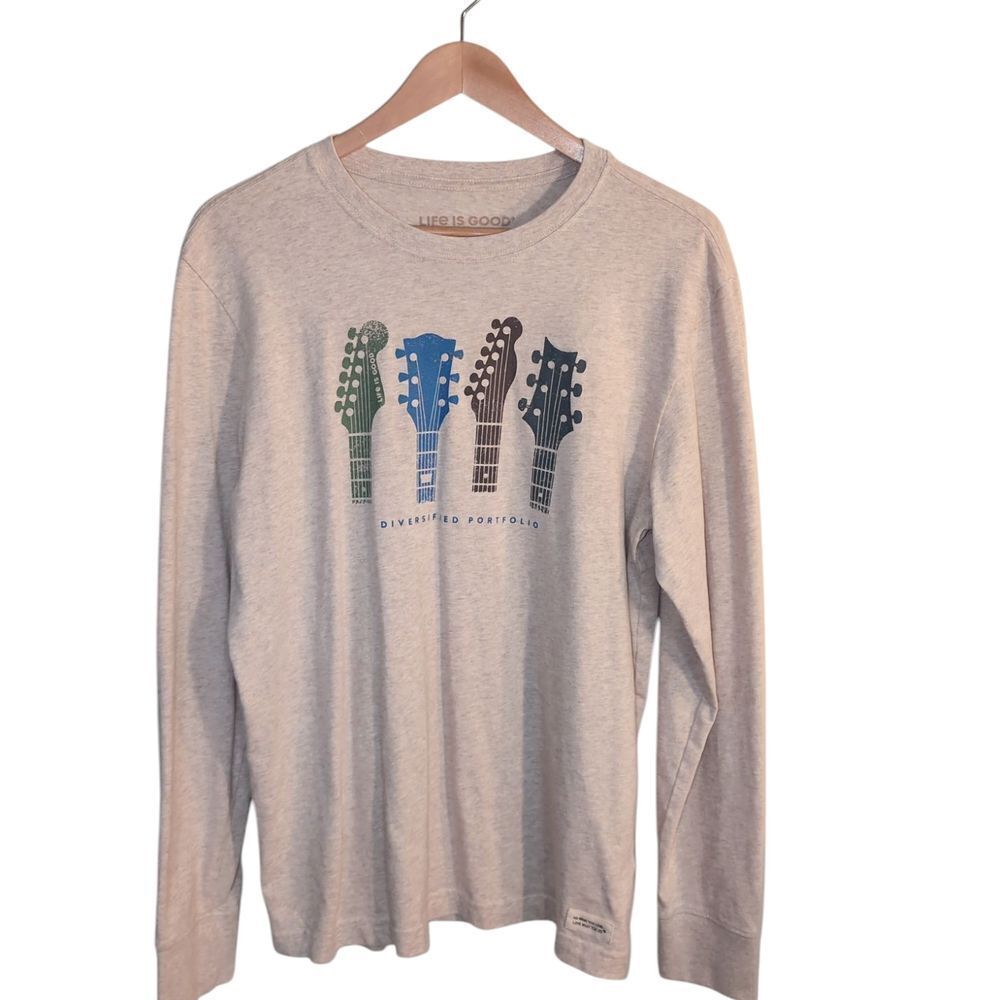 Life is Good Guitar Graphic Long Sleeve Shirt Men's Small